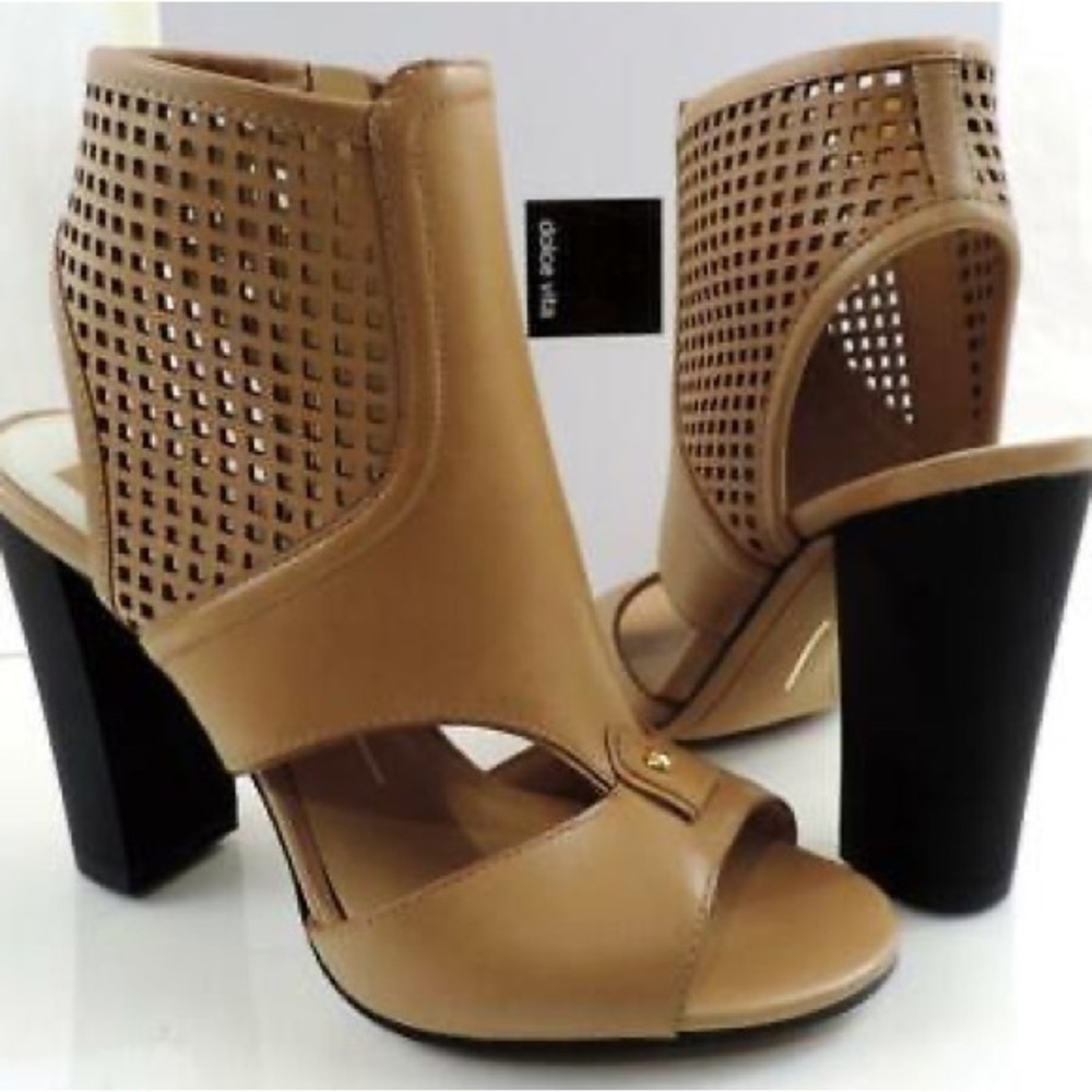 Dolce Vita  Open Toe Side Zip Heeled Sandal Booties Caramel Leather Size 10